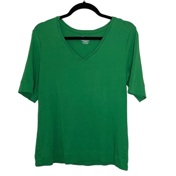 Chicos The Ultimate Tee V-Neck Solid Green Pima Cotton Short Sleeve Size Medium - Picture 1 of 4